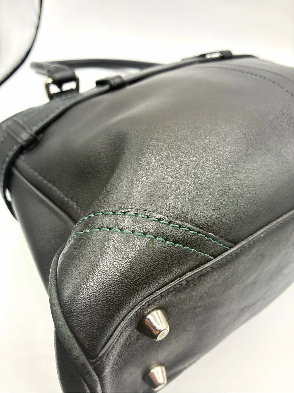 Coach Hampton Satchel Black Belted Leather Bag Blue Stitching Vintage 8A70